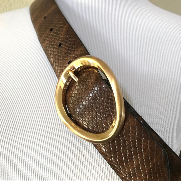 NWT DKNY Snake Embossed Brown Oval Gold Belt Small - Picture 3 of 4